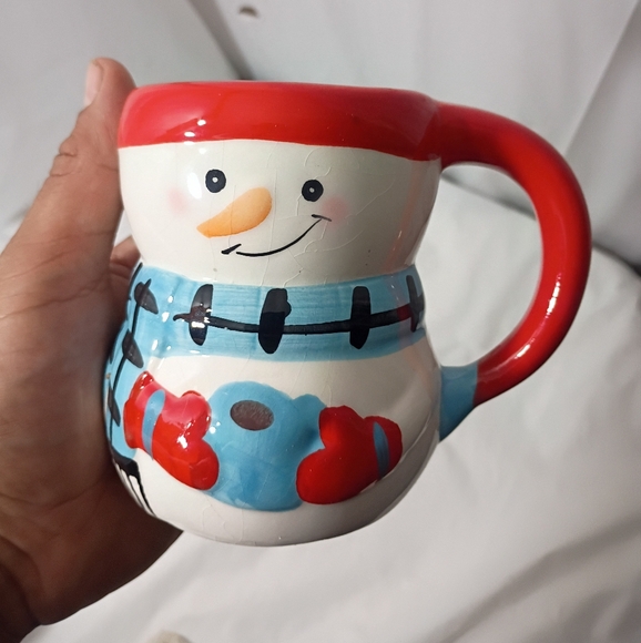 Bay Island Blue and Red Snowman Coffee Cup Mug Open Eyes - Picture 1 of 4